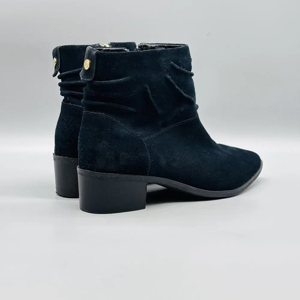 Cole Haan Boots Womens 6.5 Black Suede Ankle Booties Side Zip Heel Casual Dressy
